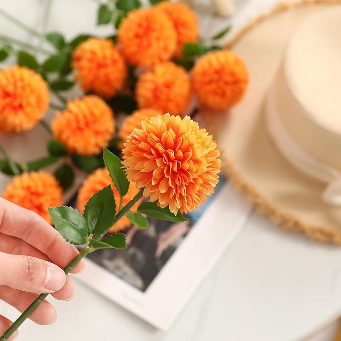 Floweroyal 24pcs Fall Flowers Artificial Chrysanthemum Ball Flower, Fake Mums Silk Hydrangea Flowers Bridal Wedding Bouquet for Home Garden Party Office Autumn Decor