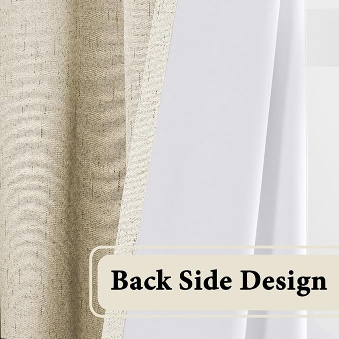 H.VERSAILTEX 100% Blackout Curtain for Bedroom 63 Inches Long Grommet Linen Face Full Light Blocking Curtain Drape for Living Room Thermal Insulated Linen Look Curtain 1 Panel, Bleached Sand