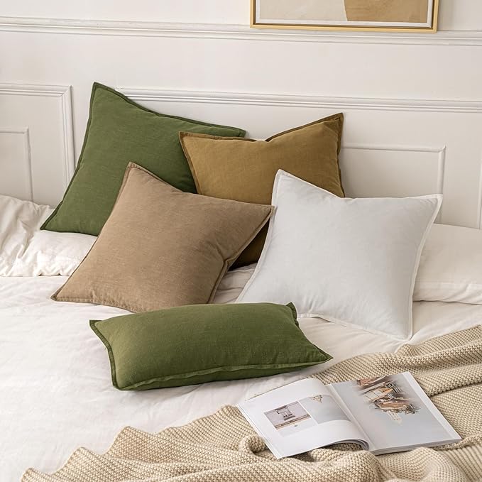 MIULEE Decorative Linen Pillow Covers 16x16 Inch Khaki Boho Farmhouse Neutral Couch Throw Pillows for Bed Pack of 2 Accent Modern Pillowcase Sofa Livingroom Home Decor