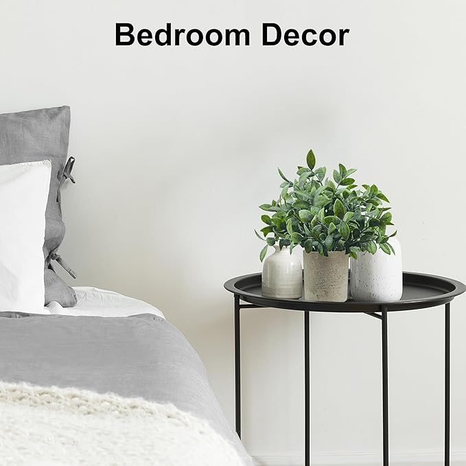 USLAI 3-Pack Mini Fake Plants, Artificial Potted Eucalyptus Faux Plants Topiaries for Home Office Shelf Desk Farmhouse Room Coffee Table Decor