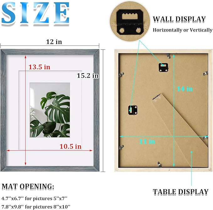 Egofine 11x14 Picture Frames Set of 4, Made of Solid Wood Covered by Plexiglass 5x7 and 8x10 with Mat or 11x14 without Mat, for Table Top Display and Wall Mounting Photo Frame Rustic Blue