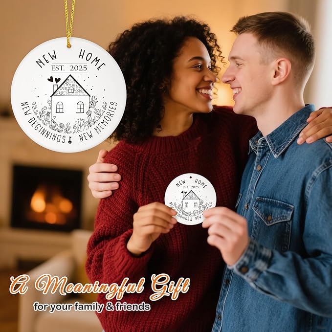 D4DREAM New Home Christmas Ornament 2025-3'' Ceramic New House Ornament New Beginning House Warming Gifts Presents with Gift Box for Women Couple First Home Together Newhouse Owners