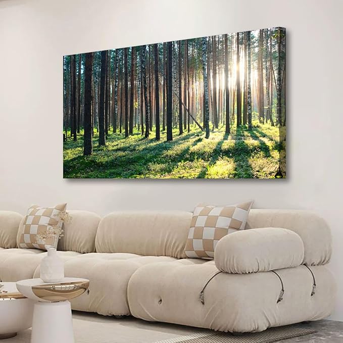 Sunshine Forest Wall Art for Living Room Bedroom Office Large Green Grassland Nature Canvas Wall Art Kitchen Pictures Modern Landscape Wall Decor Paintings Artwork Waterproof 20 * 40inch