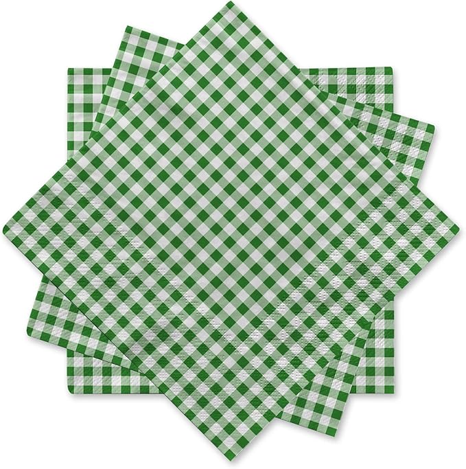 Gatherfun Disposable Napkins Paper, Green Plaid for Saint Patrick's Day Party (3-Ply, pack of 50)