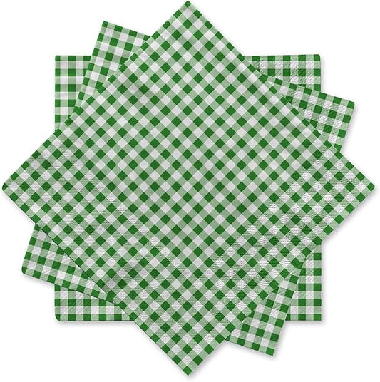 Gatherfun Disposable Napkins Paper, Green Plaid for Saint Patrick's Day Party (3-Ply, pack of 50)