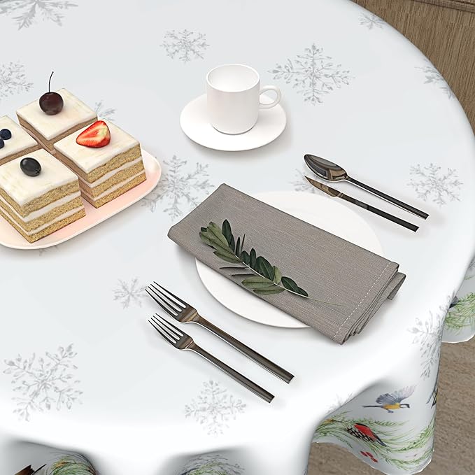 Winter Xmas Tablecloth White Winter Snowman Round Tablecloth 60inch Merry Christmas Tablecloth Round Winter Table Cloth Snowflake Table Cover for Home Kitchen Dinner Holiday Party Indoor Outdoor Decor