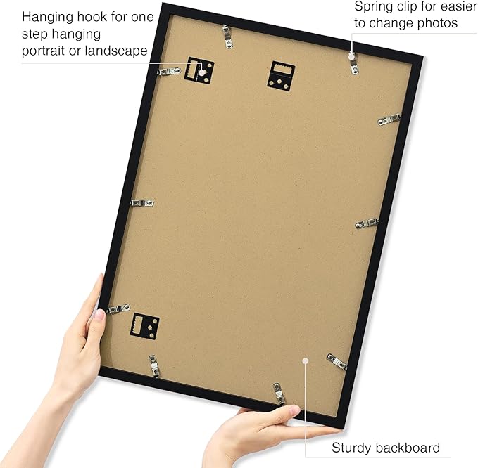 Vittanly 13x19 Picture Frame with Plexiglass - Large Black Poster Frame for Wall Display - Includes 11x17 Mat, Made of Durable PVC Design - 1 Pack