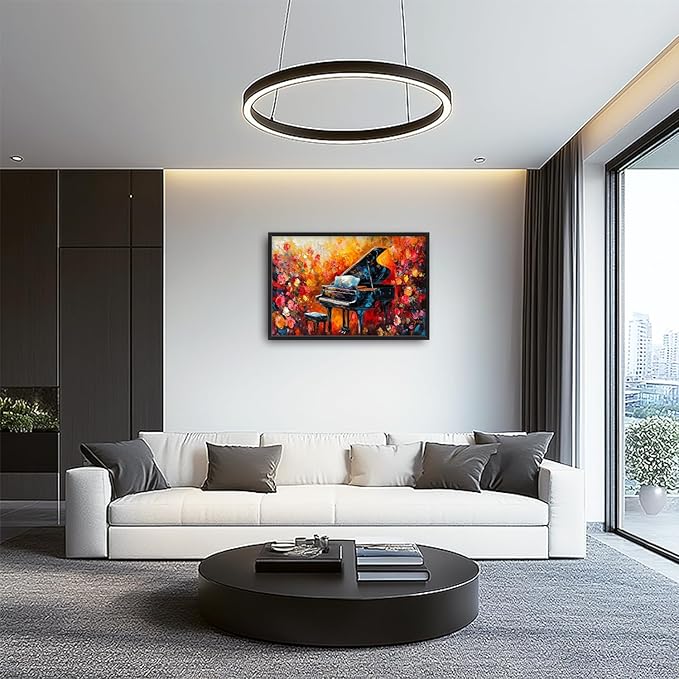 Olivine Music Large Wall Art, Vintage Piano Pictures Wall Decor, Jazz Painting, Musical Instrument Canvas Prints, Framed Artwork for Studio Dining Room Living Room Bedroom Bathroom Office Home 36"x24"