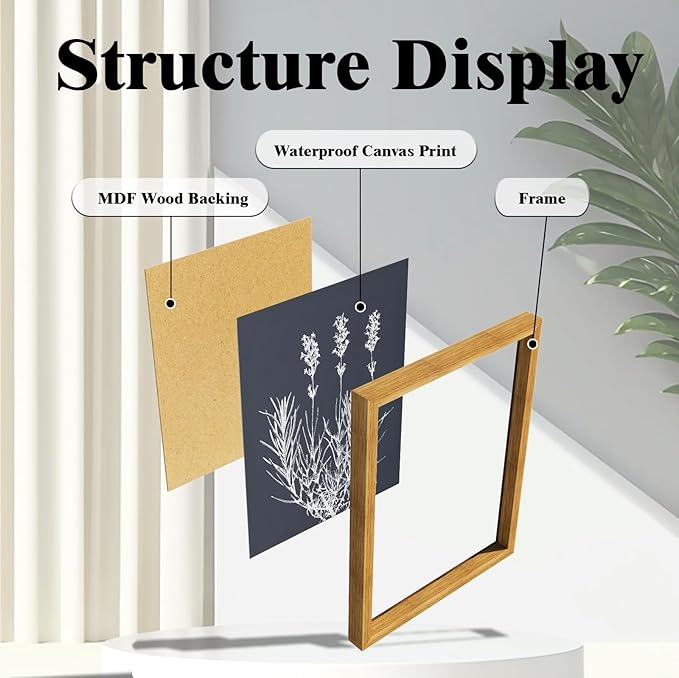 GUMEYJIA Botanical Wall Art Print White Wildflower on Navy Background Rustic Vintage Farmhouse Home Kitchen Wall Decor (Frame 8x10in)