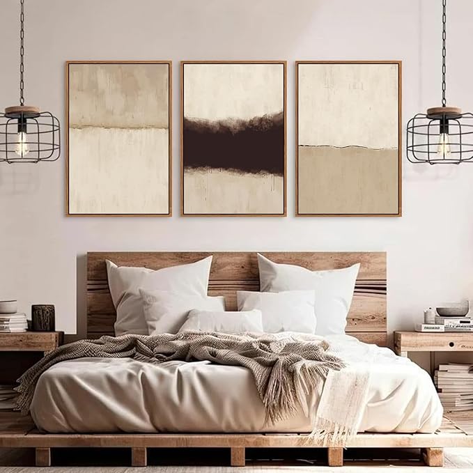 CHDITB Large Abstract Framed Canvas Wall Art Set, Modern Neutral Wall Decor, Minimalist Textured Wall Painting, Beige Blown Art Print for Living Room, Bedroom, Dining Room, Office, Bathroom -16"x24"x3