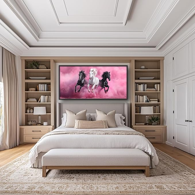 Flintis Large Horse Wall Art Black and White Horses Pictures Wall Decor Abstract Animal Canvas Painting Print Artworks Decorations Framed for Living Room Bathroom Master Bedroom Office 60L x 30W