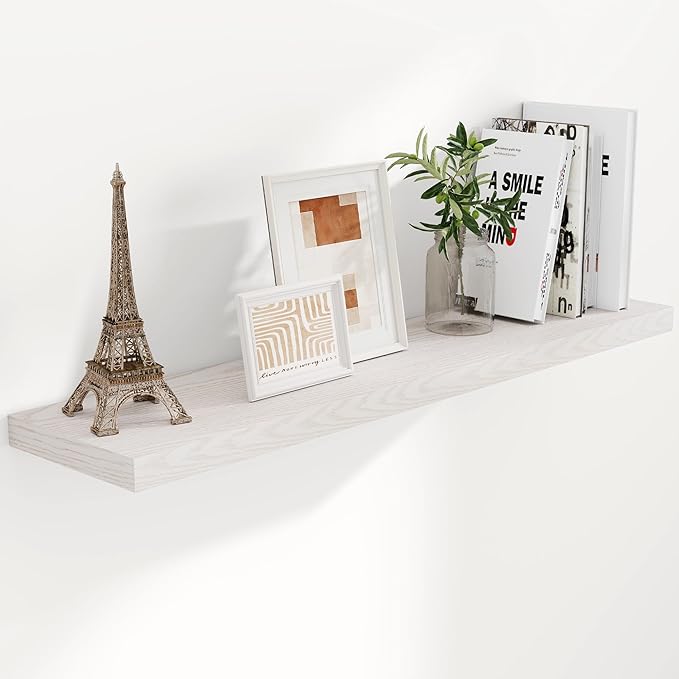 Floating Shelves 48 Inch Long, 48"W x 9.3"D Wall Shelf Invisible Bracket, 9.3 Inch Deep Floating Shelf for Wall, Rustic Wooden Shelves for Living Room, Kitchem, Bedroom, Brich Color, Set of 1