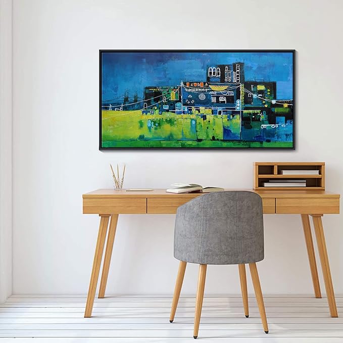 YDYSUNE Modern Abstract Wall Art for Living Room, Office & Bedroom Navy Blue City Wall Art Cityscape & Paintings for Bedroom Wall Art Pictures Wall Decor Artwork for Walls 20×40IN