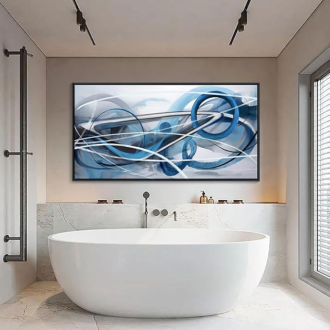 Blue Abstract Wall Art Modern Canvas Wall Decor Paintings Abstract Artwork for Living Room Pictures for Bedroom Office Home Decor Framed Artwork Decoration for Walls 29×58IN