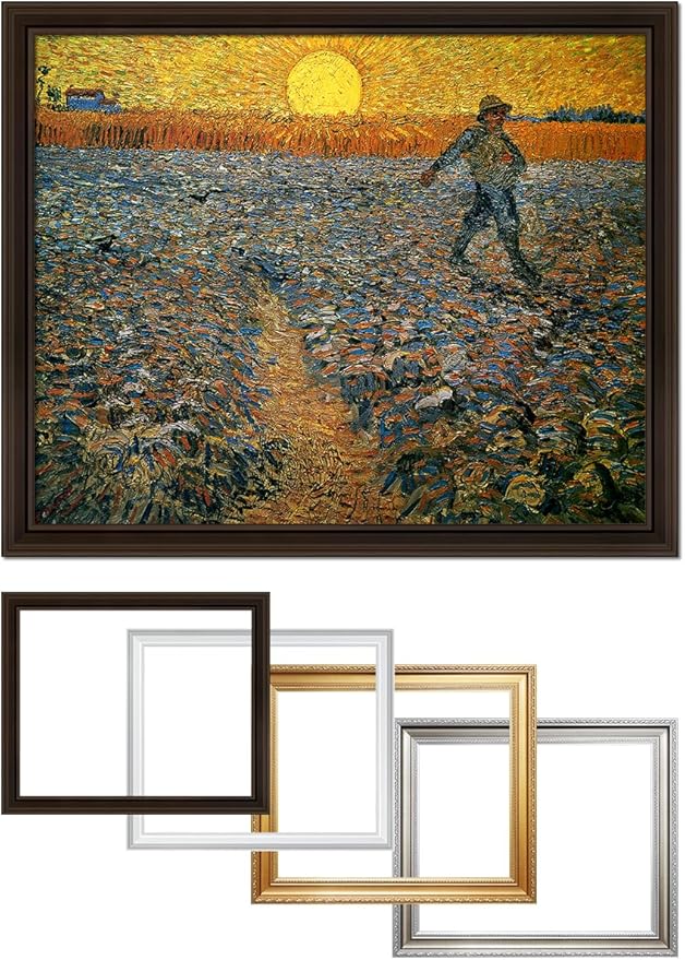 DECORARTS - The Sower, Vincent Van Gogh Art Reproduction. Acid Free Cotton Canvas Giclee Print w/Bronze Frame&Mat for Wall Decor.