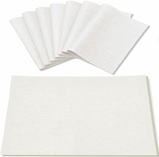 Cloth White Placemats Set of 8, Linen Type Fabric Placemats Machine Washable Heat Resistant Placemats Polyester Place Mats for Halloween, Thanksgiving and Christmas Dining Table (White)