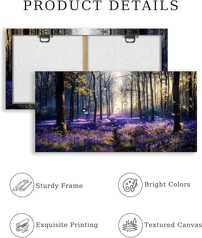 crmotu Nature Landscape Large Wall Art, Lavender Forest Nature Canvas Painting, Sunshine Scenery Aesthetic Art Prints, Purple Floral Wall Pictures for Living Room Bedroom Home Office 30X60 Inches