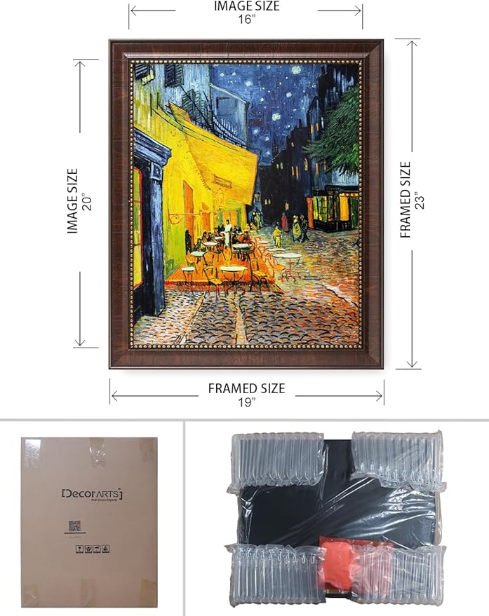 DECORARTS - Cafe Terrace At Night - Vincent Van Gogh Giclee Prints w/Antique Brown Frame for Wall Decor. Picture Size: 16x20, Total Size w/Frame: 19x23