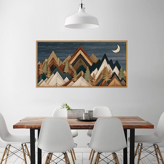 HPINUB Mountain Style Framed Canvas Wall Art Set,Vintage Pine Tree Wall Decor, Nature Country Wilderness Forest Artwork,Modern Navy Blue Art Prints for Living Room,Bedroom,Farmhouse- 20"x40"
