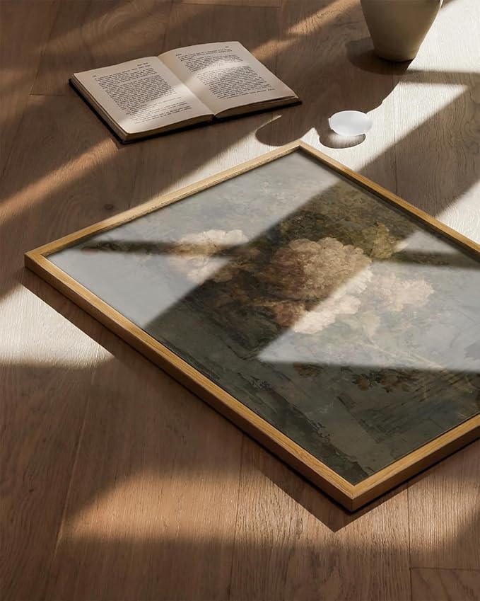 KBKBART Framed Canvas Wall Art Vintage , Dark Vintage Still Life Flower Canvas Oil Painting, Classical Moody Peony Bouquet Prints for Wall Decor, Antique Floral Art Painting Victorian Decor Artwork for Bedroom Living Room Bathroom Gallery(12"x16")