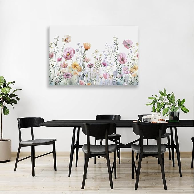 Tucai Decor Floral Wall Art Pink Yellow Purple Flowers Canvas art for Living Room Bedroom Office Watercolor wildflowers Art Prints 32 x 48 inches Ready to Hang
