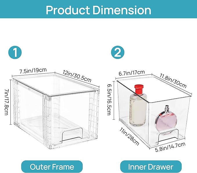 Vtopmart 6 Pack Large Stackable Storage Drawers,Easily Assemble Acrylic Bathroom Closet Undersink Organizers and Storage,Plastic Bins for Kitchen Cabinets,Pantry,Makeup,Medicine Organization