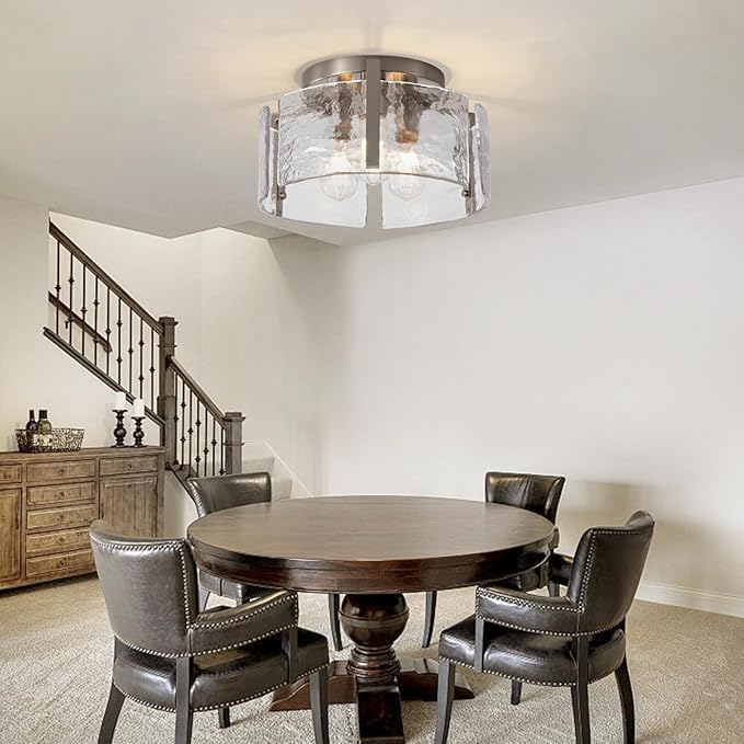 Modern Semi Flush Mount Ceiling Light Fixture, Nickel Hallway Light Fixtures Ceiling Mount, Dimmable Foyer Kitchen Lighting Fixtures Ceiling Lights for Bedroom Bathroom Dining Room Laundry Room