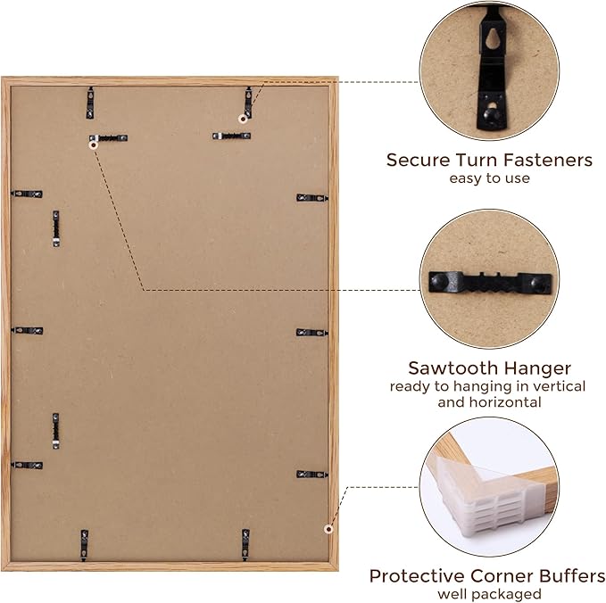 16x24 Wood Picture Frame, Real Oak Wood 16 x24 Frame for Wall, 16x24 Inch Poster Frame, 16x24 Picture Frame Matted to 12x18, 16 by 24 Wooden Frame, Natural Oak Color, 1 Pack