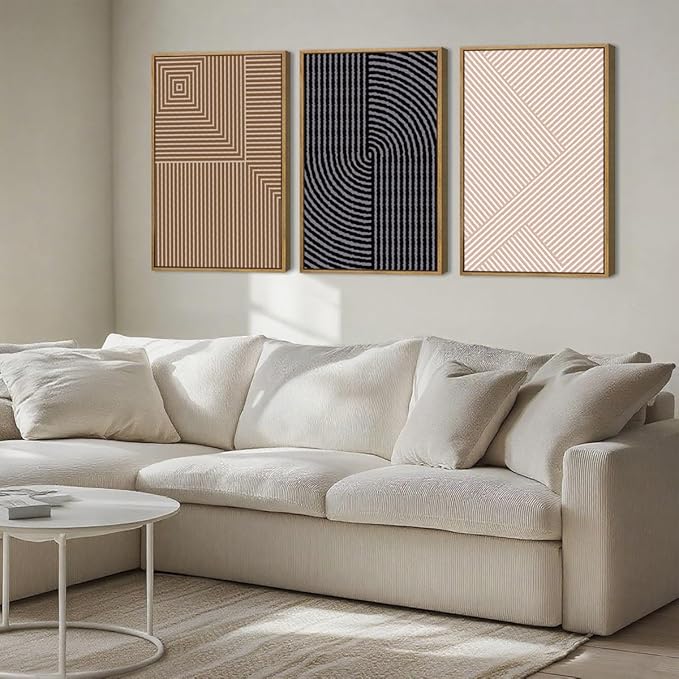 ANHUIB Extra Large Boho Wall Art Black Neutral Wall Decor Minimalist Line Painting set of 3 for Living Room Bedroom Dining Room