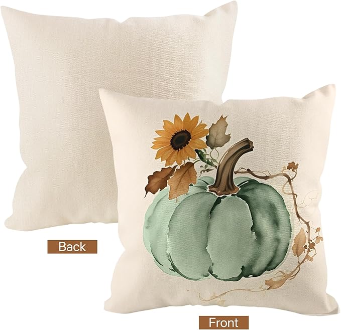Fall Pumpkin Pillow Covers 20x20 inch Set of 4, Linen Autumn Outdoor Thankful Blessed Harvest Floral Farmhouse Decorations for Sofa Couch