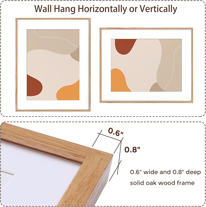 24x30 Oak Wood Picture Frame, 24"x30" Poster Frame for Wall, Rustic Wood Frame 24x30 with Real Glass, 24 x 30 Frame with Mat for 18 x 24, 24x30 Picture Frame for Wall (Beige Oak Color, 1 Pack)