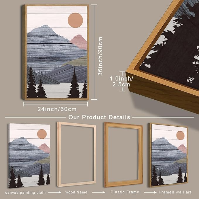 ANHUIB Mountain Wall Art 24x36 Inch Large Mountain Range Art Print Forest Painting Set of 3 for Living Room Bedroom Office