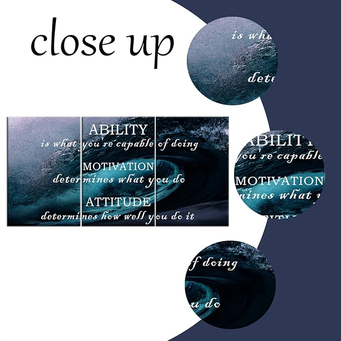 Motivational 3 Piece Wall Art Large Ocean Posters Inspirational Entrepreneur Quote HD Picture Print Canvas Framed Painting Artwork for Living Room Office Wall Decoration Ready to Hang [72''Wx 36''H]