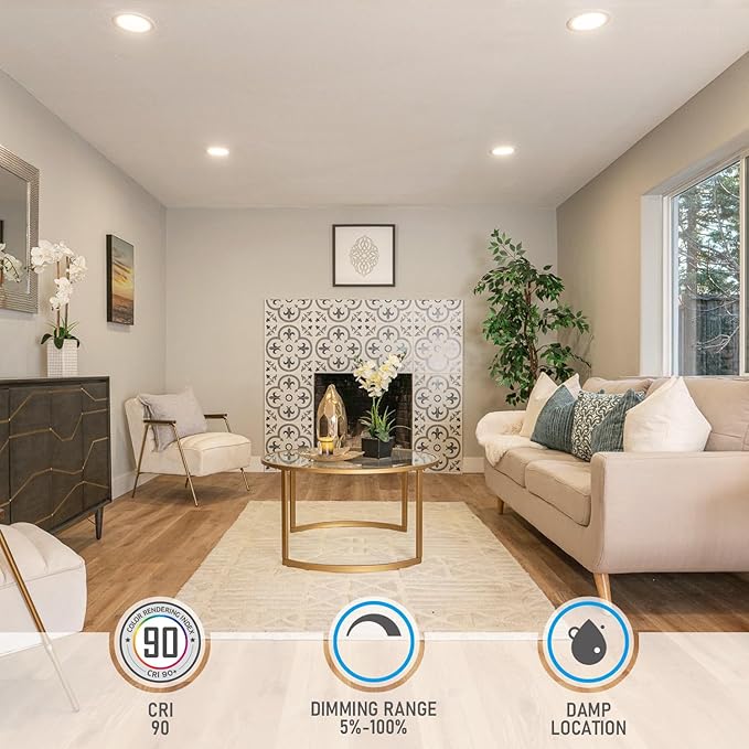 TORCHSTAR Basic Series 12-Pack 6 Inch Ultra-Thin LED Recessed Lighting with Junction Box, CRI90, Aluminum, 4000K Cool White, 5%-100% Dimmable Slim Recessed Downlight, 12W 1100LM, ETL and Energy Star