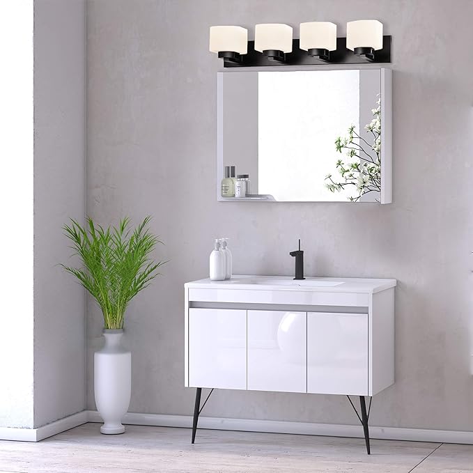 Design House 588426 Dove Creek Vanity Light Dimmable with Frosted Glass for Above Bathroom Mirror, Matte Black, 4-Light