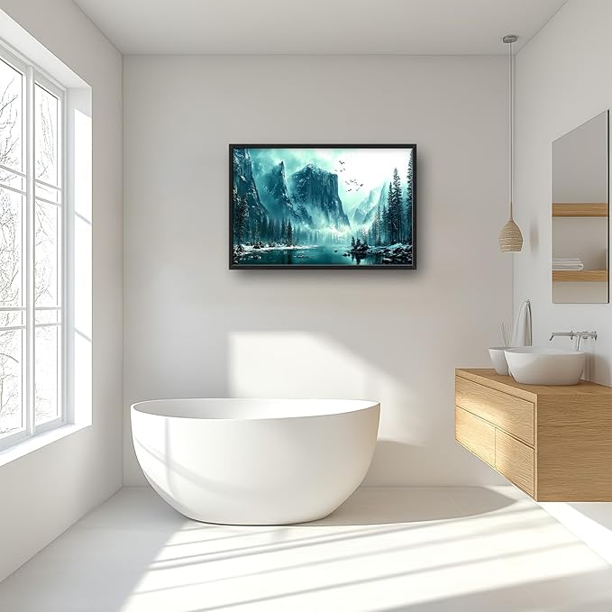 Framed Large Wall Art for Living Room, Mountain Lake Canvas Wall Decor, Forest Tree Pictures Painting, Modern Landscape Artwork for Bedroom Office 36L'' × 24W''