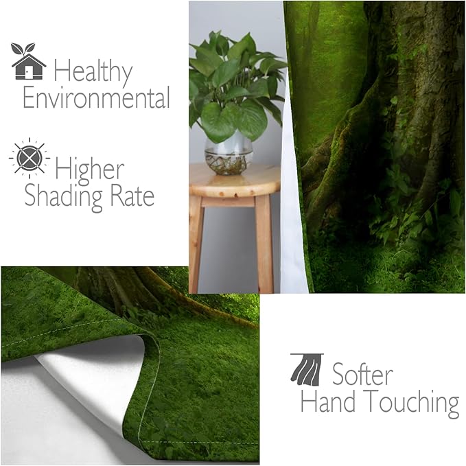 Jekeno Forest Blackout Curtains Tropical Jungle Green Trees Foliage in The Woodland Himalayas Landscape Nature Decor for Bedroom Living Room Grommet Window Drapes 2 Panel Set, 42"x54"