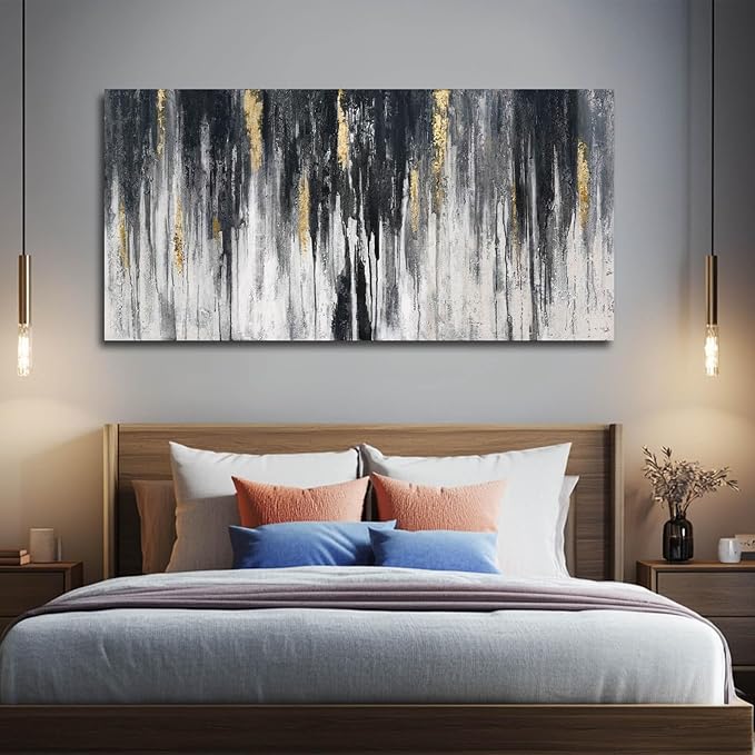 Black and Gold Wall Decor Abstract Art Modern Wall Art for Living Room 24"x 48" Framed Canvas Pictures for Bedroom Hallway Decor Ready to Hang