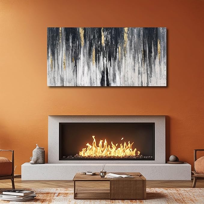 Black and Gold Wall Decor Abstract Art Modern Wall Art for Living Room 24"x 48" Framed Canvas Pictures for Bedroom Hallway Decor Ready to Hang