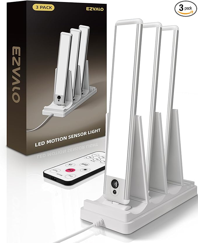 EZVALO Under Cabinet Lighting with Charging Station, Rechargeable Motion Sensor Light Indoor, Dimmable Closet Lights Wireless, 5700K, Motion Activated Under Counter Lights for Kitchen,Pantry(3 Pcs)