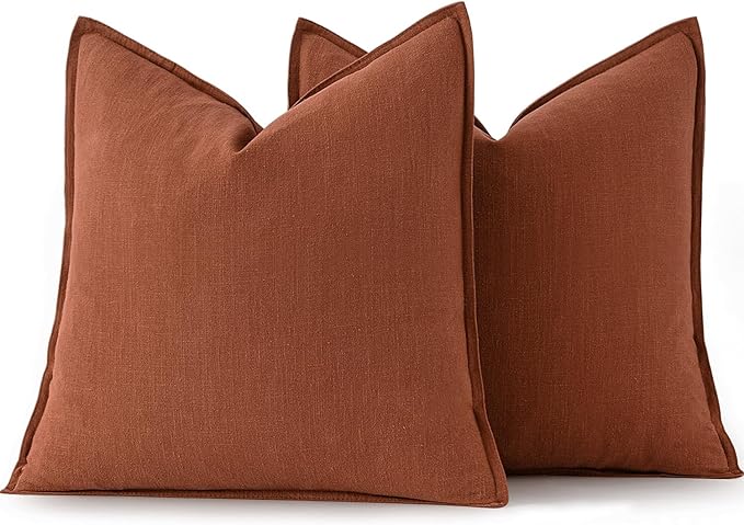 MIULEE Fall Decorative Linen Pillow Covers 20x20 Inch Rust Boho Farmhouse Neutral Couch Throw Pillows for Bed Pack of 2 Accent Modern Pillowcase Summer Sofa Livingroom Home Decor