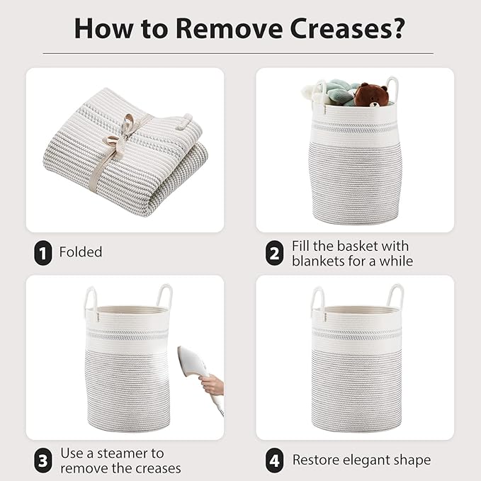 Fiona's magic 58L Woven Rope Laundry Hamper, Tall Boho Laundry Basket Storage, Large Baby Nursery Hamper for Blankets, Toys and Clothes Hamper for Bedroom and Living Room Organizing, Jute, White