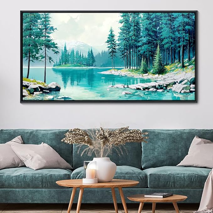 YCPRIMER Nature Mountain Wall Art National Park Painting Green Ridge Landscape Picture Panoramic Artwork Framed Large Size for Home Office Living Room Bedroom Wall Decor 24x48inch