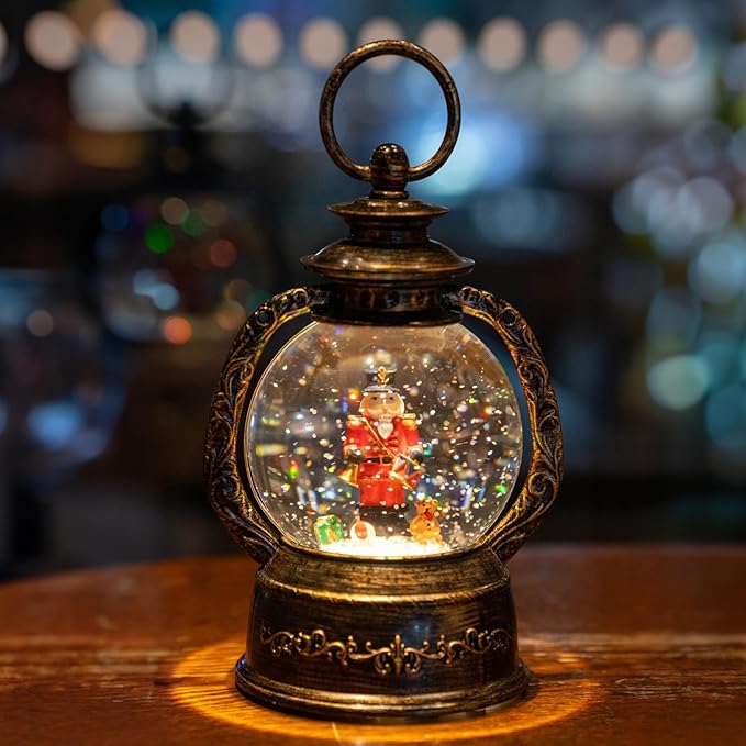 Musical Snow Globe Lantern Lighted Nutcracker Christmas Snow Water Lantern Swirling Glittering Home Decoration and Gift, Battery Operated or USB Powered