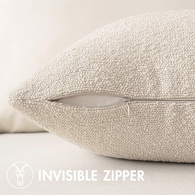 MIULEE 12x20 Inch Decorative Lumbar Throw Pillows for Bed Set of 2 Textured Boucle Neutral Throw Pillow Covers Natural Beige Accent Solid Pillowcase Cozy Soft Sofa Livingroom Home Decor