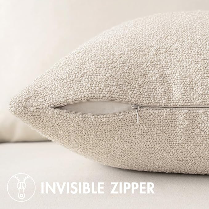 MIULEE 22x22 Inch Decorative Euro Sham Throw Pillows for Bed Set of 2 Textured Boucle Neutral Throw Pillow Covers Natural Beige Accent Solid Euro Couch Pillowcase Cozy Soft Sofa Livingroom Home Decor