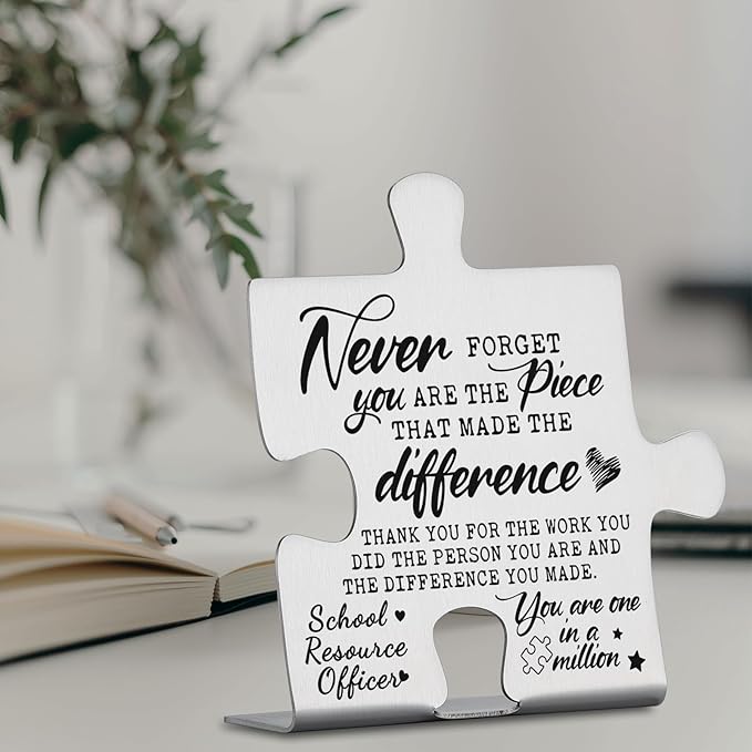 School Resource Officer Gifts, Thank You Appreciation Gifts for School Resource Officer Week Birthday Christmas Office Desk Decor Puzzle Piece Decorative Signs Plaques YCC30