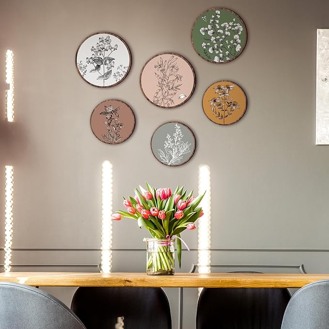 Barydat 6 Pieces Boho Plant Wall Art Decor Wooden Boho Farmhouse Rustic Bohemian Wall Hanging for Bedroom Living Room Office (Retro,8 Inch, 10 Inch)