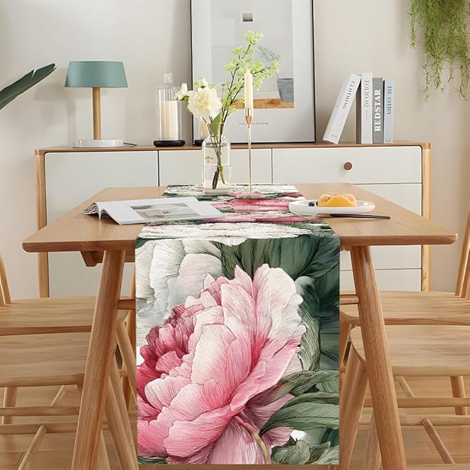 ANNA QUEEN Flowers Table Runner 13 x 72 Inch for Dining Table, Table Runner for Seasonal Autumn Kitchen Dining Table Decoration for Home Party Decor Thanksgiving Harvest