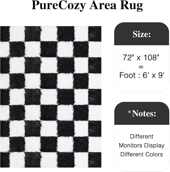 Checkered Rug 6x9 for Living Room, Black and White Modern Shag Rug Washable Non-Slip Large Area Rug Super Soft Indoor Fuzzy Carpet Fluffy Rugs for Bedroom Home Aesthetic Decor
